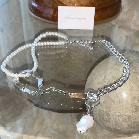 Fashion Jewelry Jewelry - Faux White Pearl & Silver Mixed-Chain Necklace